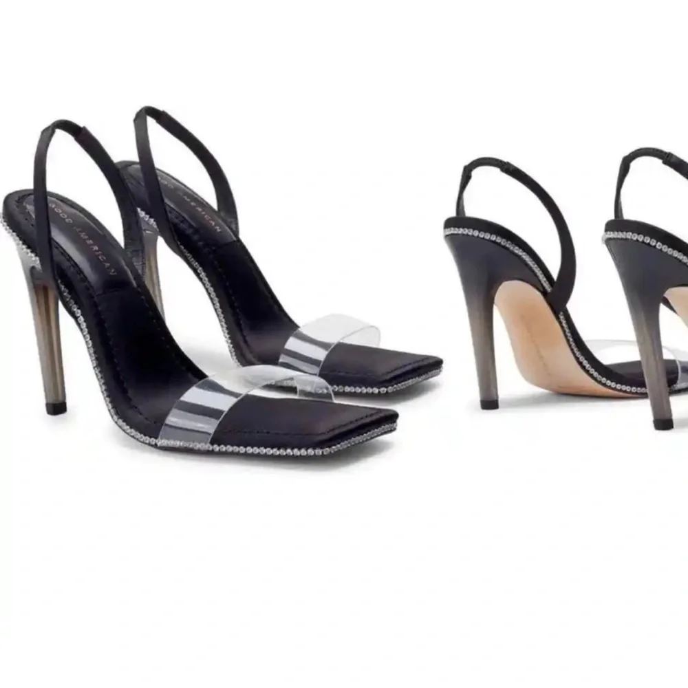 Good American Crystal Crush Lucite Sandal in Black